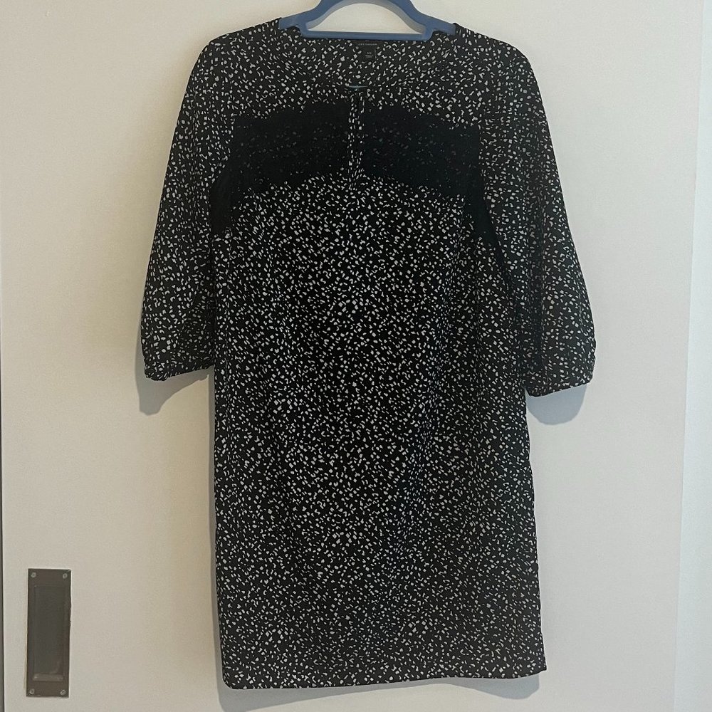 Ann Taylor Black & White Long Sleeve Dress with Lace Panels